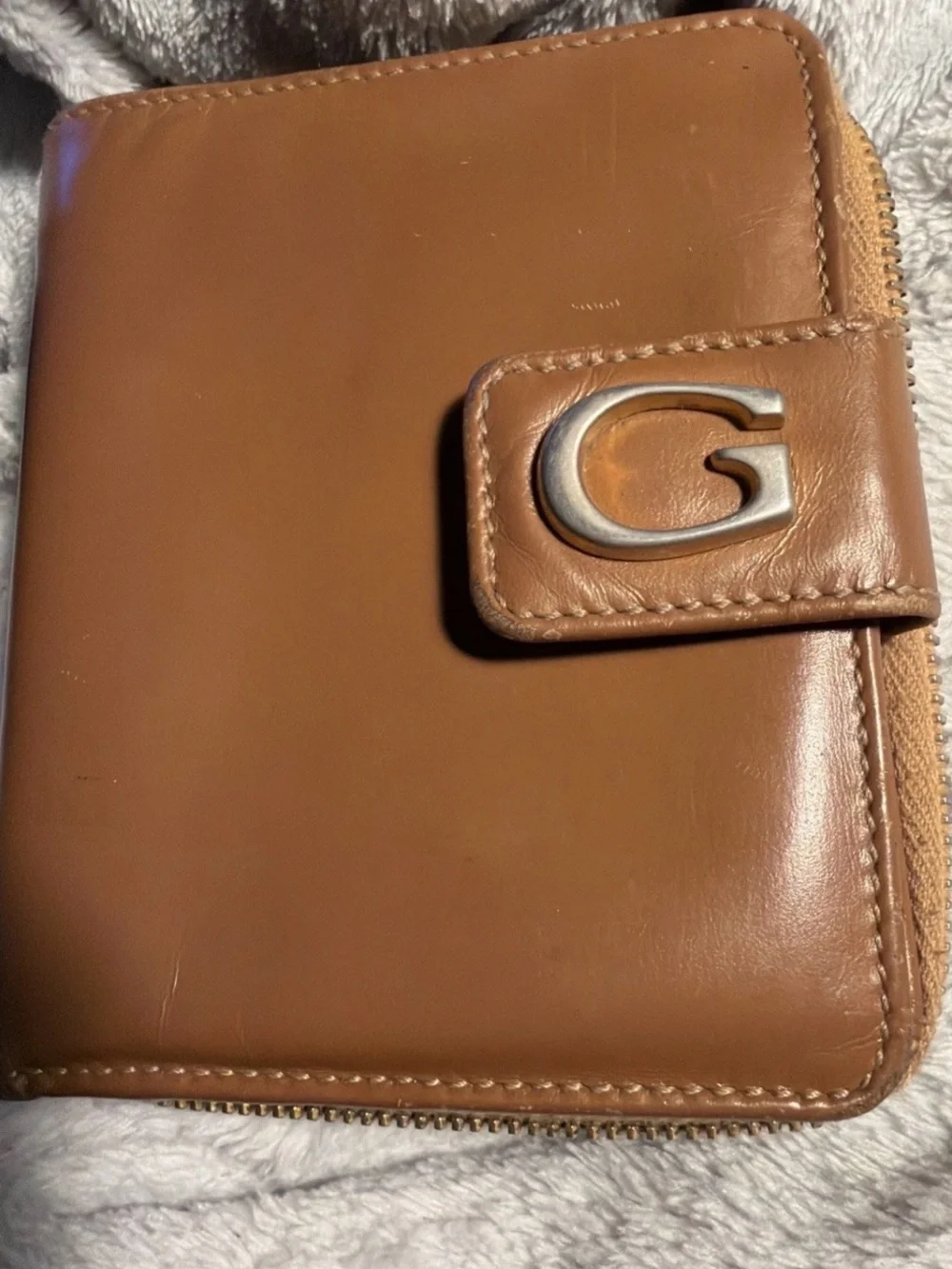 Gucci Cognac Leather Card Case with Gold Foil Logo Vtg